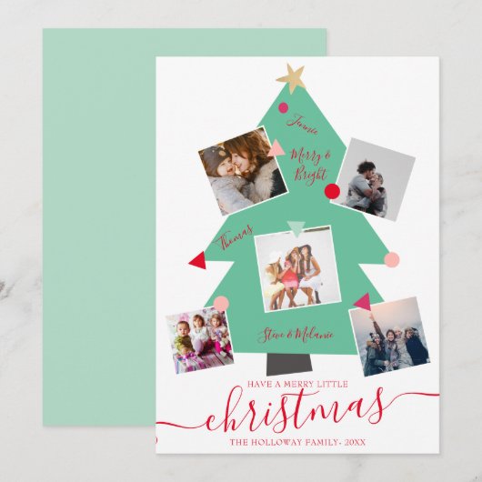 Moderne kerstboom 5 foto-collage aankondiging (Voorkant / Achterkant)