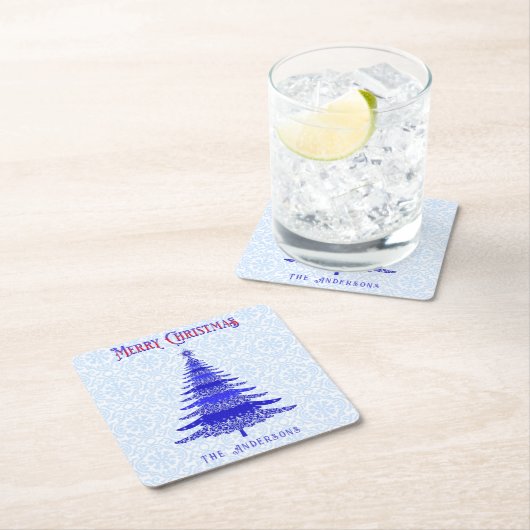 Moderne kerstboom - Aangepaste blauwe sneeuwvlokke Kartonnen Onderzetters (Insitu)