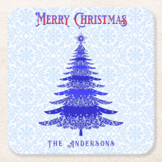 Moderne kerstboom - Aangepaste blauwe sneeuwvlokke Kartonnen Onderzetters