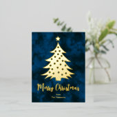 Moderne kerstboom - Aangepaste naam Blauw goud Folie Feestdagen Briefkaart (Staand Voorkant)