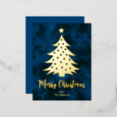 Moderne kerstboom - Aangepaste naam Blauw goud Folie Feestdagen Briefkaart (Voorkant / Achterkant)
