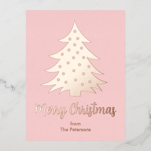 Moderne kerstboom aangepaste Roos Gold Folie Feestdagen Briefkaart (Voorkant)