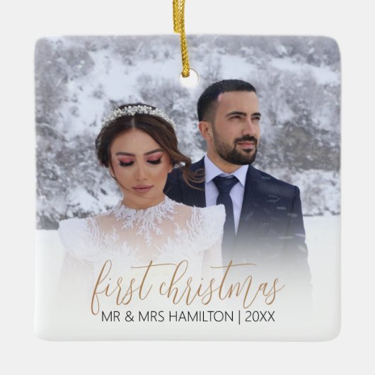 Moderne kerstboom als Mr & Mrs. Keramisch Ornament (Voorkant)