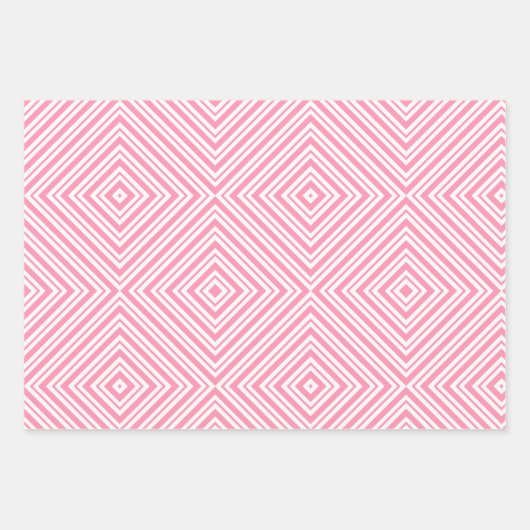 Moderne Kerstboom & Auto in Blauw Roze Strepen Inpakpapier Vel (Voorkant 3)