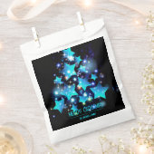 Moderne Kerstboom Blauwe Sterren Lichten op Zwart Bedankzakje (Geknipt)