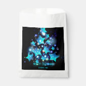 Moderne Kerstboom Blauwe Sterren Lichten op Zwart Bedankzakje (Voorkant)