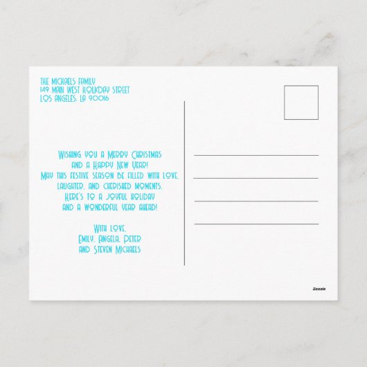 Moderne Kerstboom Blauwe Sterren Lichten op Zwart Feestdagenkaart (Achterkant)