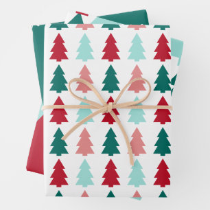 Moderne kerstboom, Blauwgroen, Aqua, Rood Inpakpapier Vel