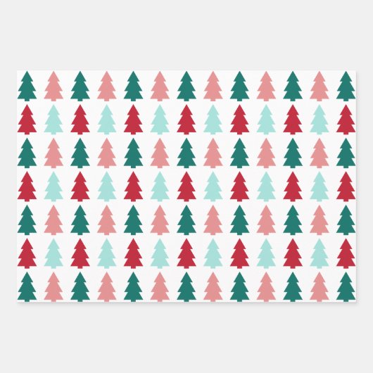 Moderne kerstboom, Blauwgroen, Aqua, Rood Inpakpapier Vel (Voorkant)