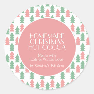 Moderne Kerstboom Cacao Zelfgemaakte Mix Roze Ronde Sticker