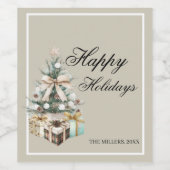 Moderne Kerstboom Cadeaubag Wijn Etiket (Enkel label)