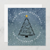 Moderne kerstboom, donker blauw feestdagenkaart (Voorkant / Achterkant)