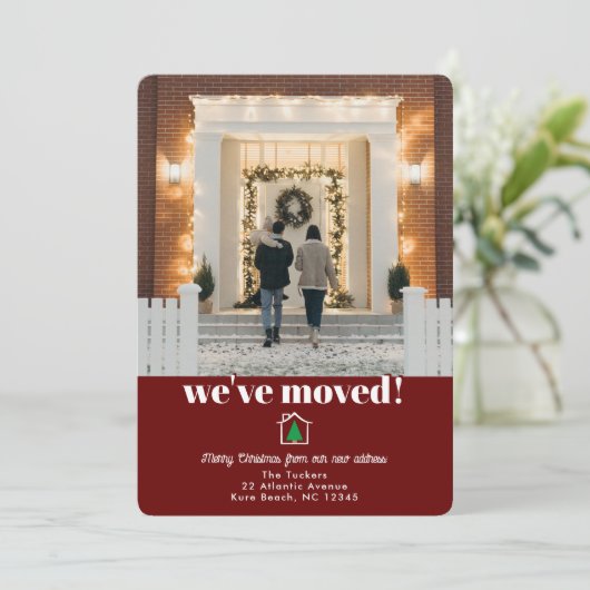 Moderne kerstboom donkerrode aankondiging (Staand voorkant)