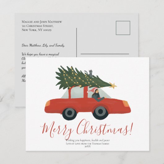 Moderne kerstboom en feestdag voor katten feestdagenkaart (Voorkant / Achterkant)