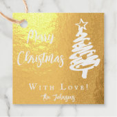 Moderne kerstboom en kalligrafische berichten bedankjes labels (Voorkant)