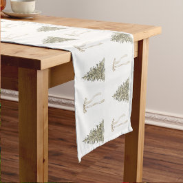 Moderne kerstboom en schattige boog Patroon Korte Tafelloper