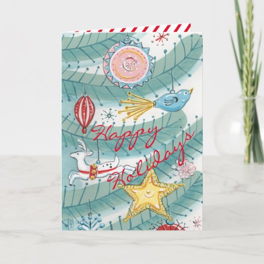 moderne kerstboom- en sierkunst feestdagen kaart (Voorkant)