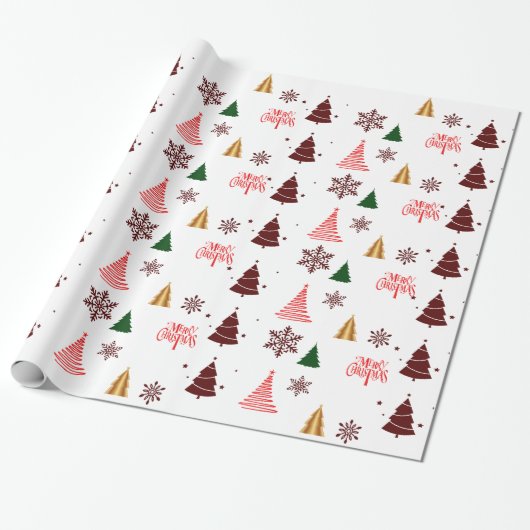 Moderne Kerstboom en Sneeuwvlokken Gift Cadeaupapier (Uitgerold)