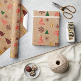 Moderne Kerstboom en Sneeuwvlokken Gift Cadeaupapier