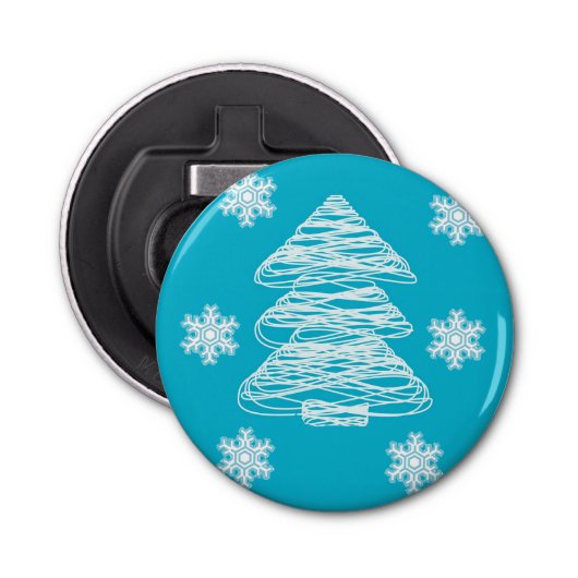 Moderne kerstboom en Snowflake Button Flesopener (Voorkant)
