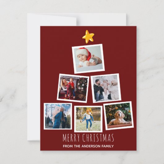 Moderne Kerstboom Familie Foto Collage Feestdagenkaart (Voorkant)