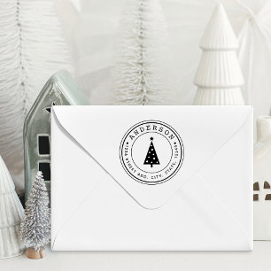 Moderne Kerstboom Familienaam Circulaire Adres Rubberstempel