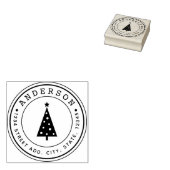 Moderne Kerstboom Familienaam Cirkeladres Rubberstempel (Gestempeld)