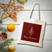 Moderne kerstboom feestelijk rood tote bag