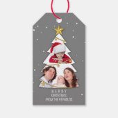 Moderne kerstboom Foto Collage Gray Cadeaulabel (Voorkant)