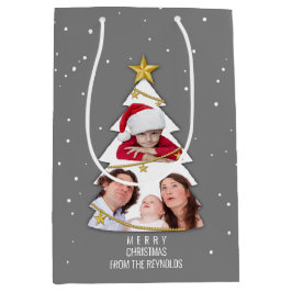 Moderne kerstboom Foto Collage Gray Medium Cadeauzakje