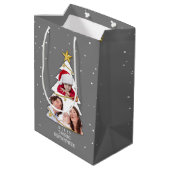 Moderne kerstboom Foto Collage Gray Medium Cadeauzakje (Achterkant Gekanteld)
