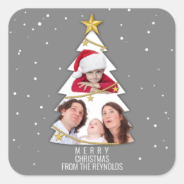 Moderne kerstboom Foto Collage Gray Vierkante Sticker