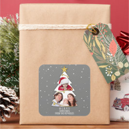 Moderne kerstboom Foto Collage Gray Vierkante Sticker