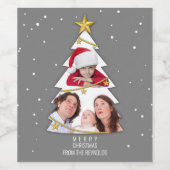 Moderne kerstboom Foto Collage Gray Wijn Etiket (Enkel label)