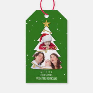 Moderne kerstboom foto Collage Green Cadeaulabel