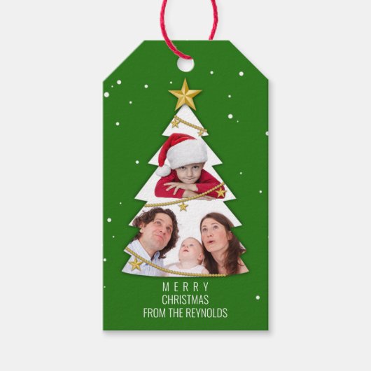 Moderne kerstboom foto Collage Green Cadeaulabel (Voorkant)