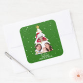 Moderne kerstboom foto Collage Green Vierkante Sticker (Envelop)