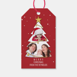 Moderne kerstboom Foto Collage Red Cadeaulabel