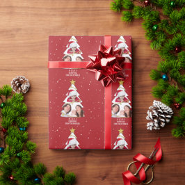 Moderne kerstboom Foto Collage Red Cadeaupapier