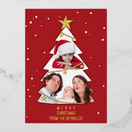 Moderne kerstboom Foto Collage Red Folie Feestdagenkaart