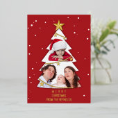 Moderne kerstboom Foto Collage Red Folie Feestdagenkaart (Staand Voorkant)