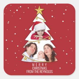 Moderne kerstboom Foto Collage Red Vierkante Sticker