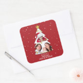 Moderne kerstboom Foto Collage Red Vierkante Sticker (Envelop)