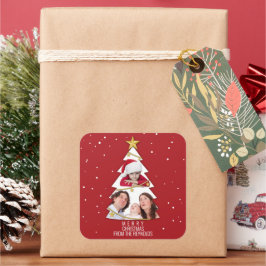 Moderne kerstboom Foto Collage Red Vierkante Sticker