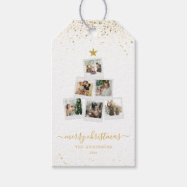 Moderne kerstboom fotocollage cadeaulabel