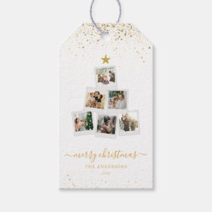 Moderne kerstboom fotocollage cadeaulabel