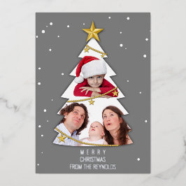 Moderne Kerstboom Fotocollage Grijs Folie Feestdagenkaart