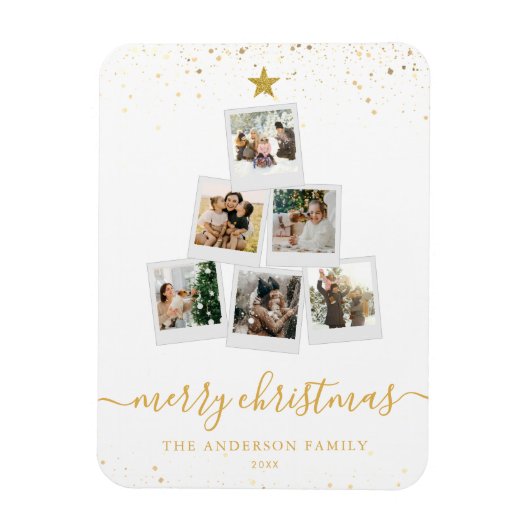 Moderne kerstboom fotocollage magneet (Verticaal)