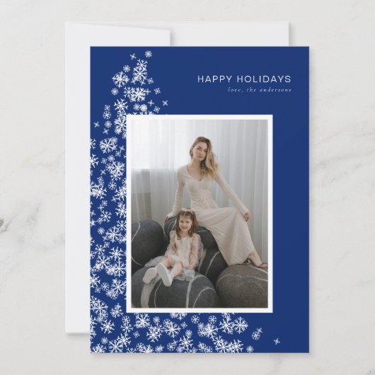 Moderne kerstboom gemaakt van sneeuwvlokken feestdagenkaart (Voorkant)