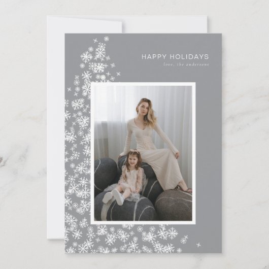 Moderne kerstboom gemaakt van sneeuwvlokken feestdagenkaart (Voorkant)